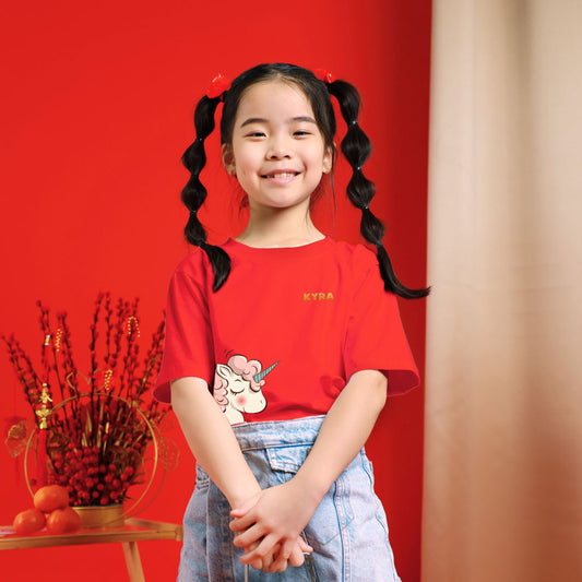 Teezbee.com - Chinese New Year of the Fire Horse 2026 | Joyful FÚ Pink Unicorn Print