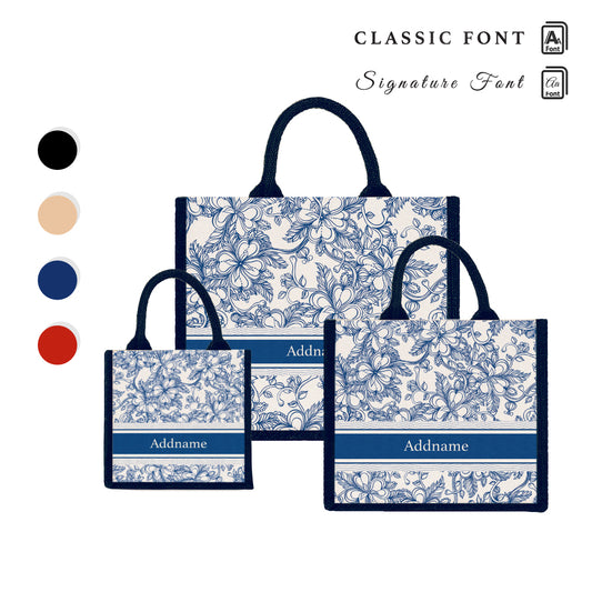 Teezbee.com - Floral Artline Series Jute Tote Bag (Navy)