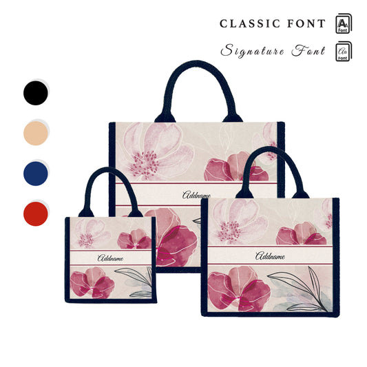 Teezbee.com - Floral Flourish Flora Series Jute Tote Bag (Navy)