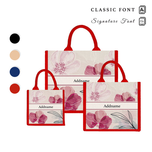 Teezbee.com - Floral Flourish Flora Series Jute Tote Bag (Red)