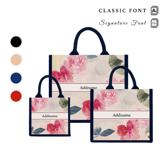 Teezbee.com - Floral Hues Flora Series Jute Tote Bag (Navy)