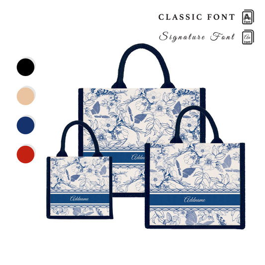 Teezbee.com - Wild Rose Artline Series Jute Tote Bag (Navy)