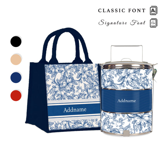 Teezbee.com - Floral Artline Series 3-Tier Standard Small 12cm Tiffin Carrier & Jute Bag