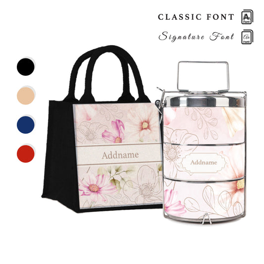 Floral Verse Flora Series 3-Tier Premium Small 11.5cm Tiffin Carrier & Jute Bag