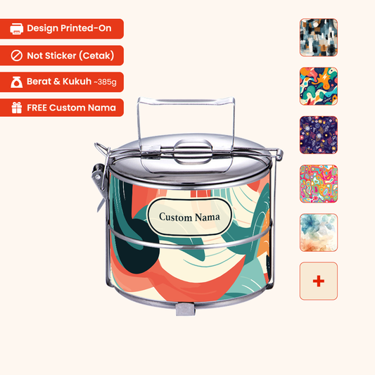 Corak Dicetak Terus (Not Sticker) — 12cm 2-Tier Abstract 01 Tiffin Carrier + FREE Custom Nama
