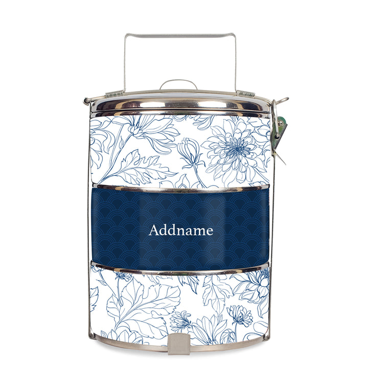 Teezbee.com - Chrysanths Artline Series 3-Tier Standard Small 12cm Tiffin Carrier (Navy | Classic)