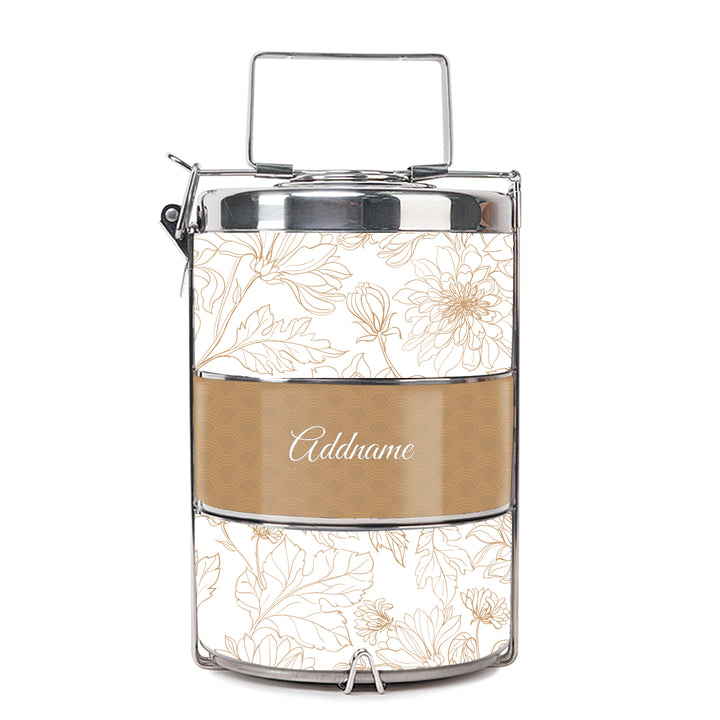 Chrysanths Artline Series 3-Tier Premium Small 11.5cm Tiffin Carrier (Natural | Signature)