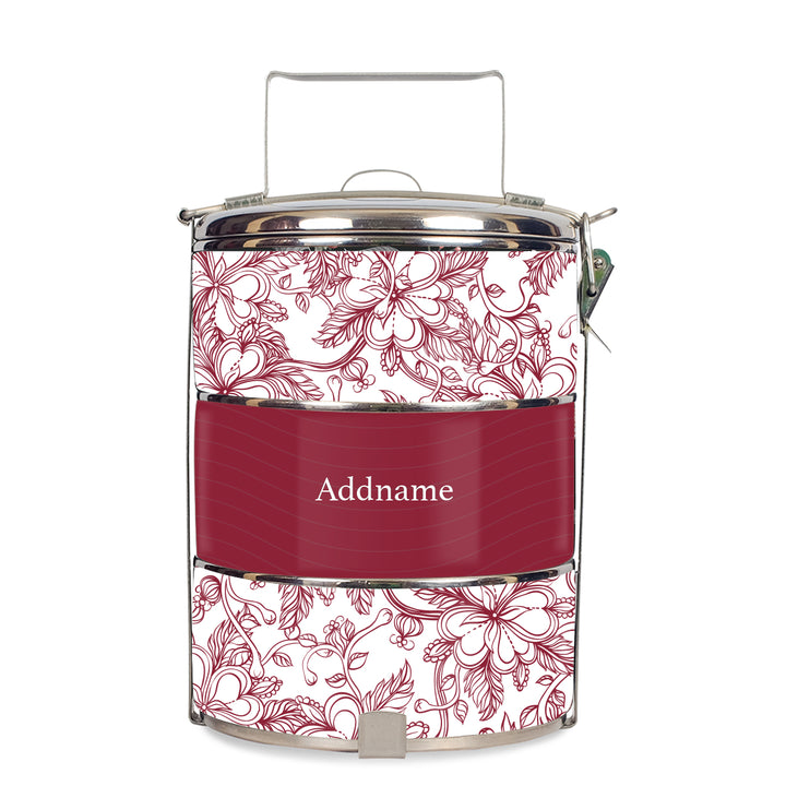 Floral Artline Series 3-Tier Standard Small 14cm Tiffin Carrier (Red | Classic)