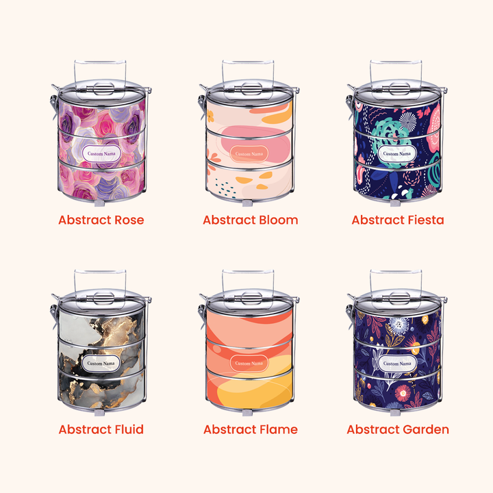 12cm 3-Tier Abstract 01 Tiffin Carrier — Design Cetakan Terus (Not Sticker) + Custom Nama Percuma