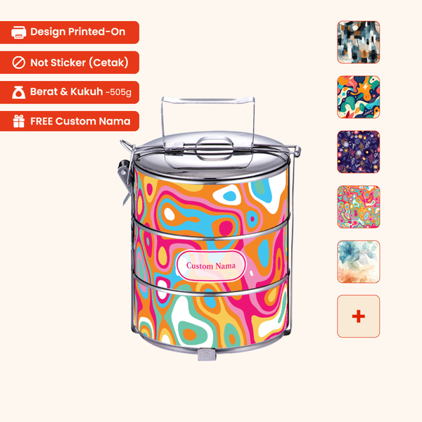 12cm 3-Tier Abstract 01 Tiffin Carrier — Design Cetakan Terus (Not Sticker) + Custom Nama Percuma