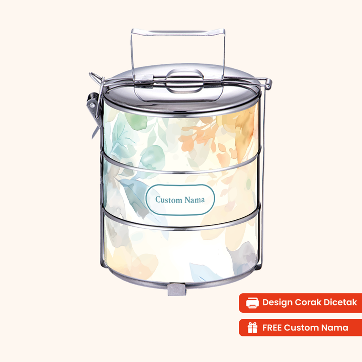 12cm 3-Tier Abstract Whisper Tiffin Carrier — Design Cetakan Terus (Not Sticker) + Custom Nama Percuma