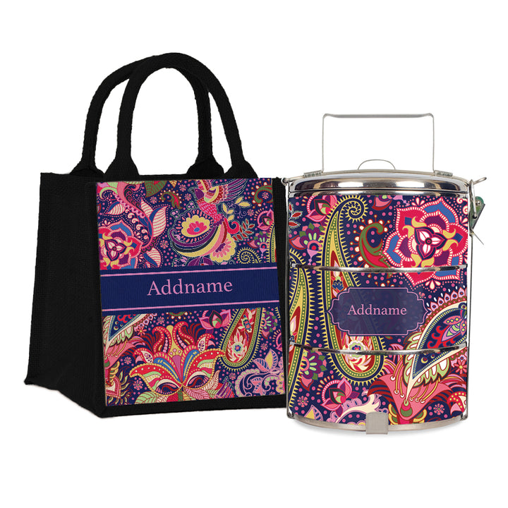 Teezbee.com - Paisley Batik Purple Tiffin Carrier & Lunch Bag