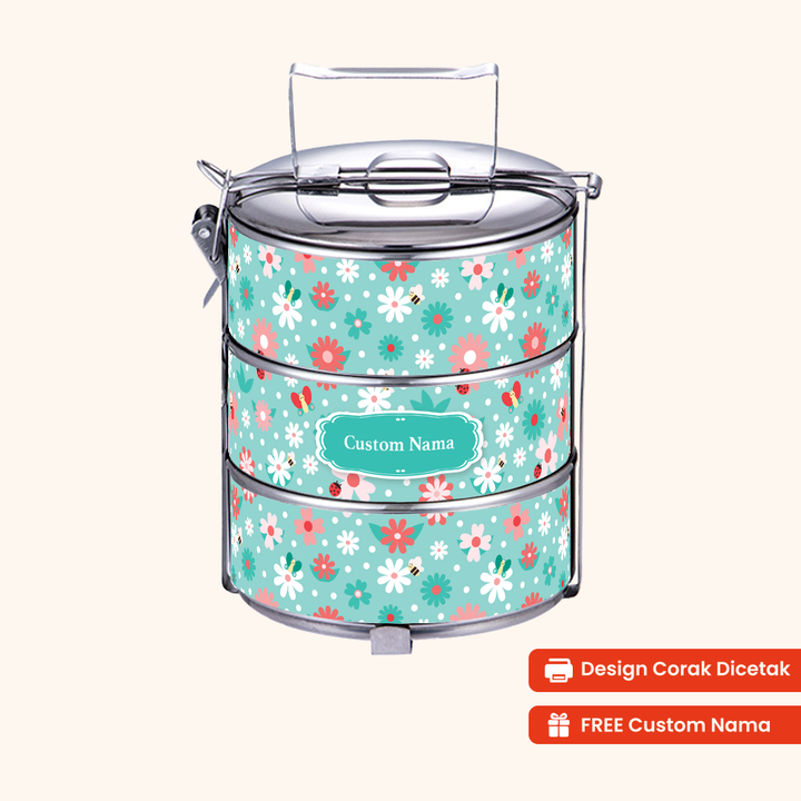 14cm 3-Tier Cute Buzz Tiffin Carrier — Design Cetakan Terus (Not Sticker) + Custom Nama Percuma