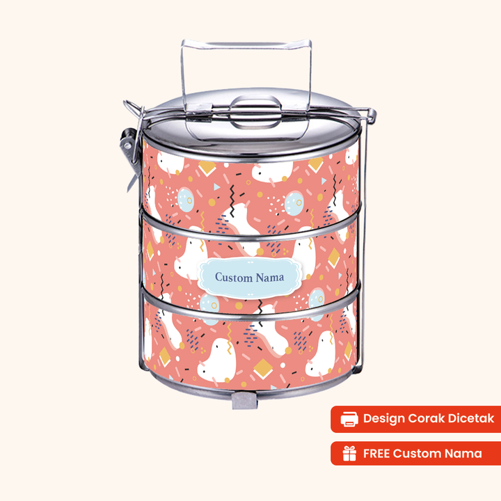 14cm 3-Tier Cute Splash Tiffin Carrier — Design Cetakan Terus (Not Sticker) + Custom Nama Percuma