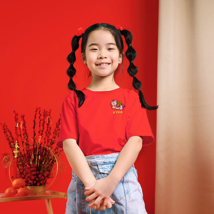 Teezbee.com - Chinese New Year of the Fire Horse 2026 | Lucky Pink Pony Pocket Embroidery