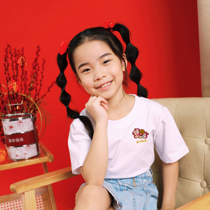 Teezbee.com - Chinese New Year of the Fire Horse 2026 | Lucky Pink Pony Pocket Embroidery