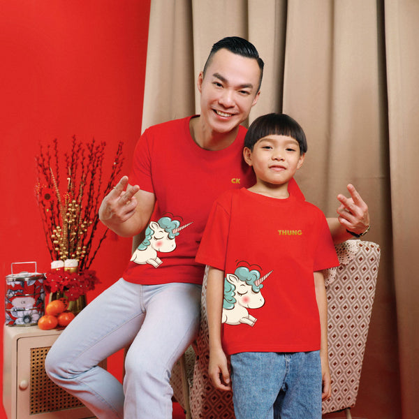 Teezbee.com - Chinese New Year of the Fire Horse 2026 | Joyful FÚ Blue Unicorn Print