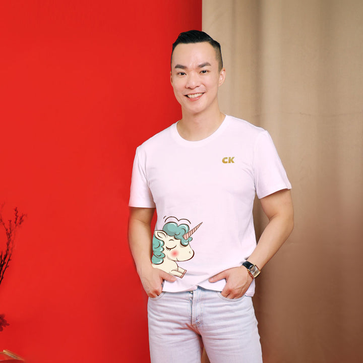 Teezbee.com - Chinese New Year of the Fire Horse 2026 | Joyful FÚ Blue Unicorn Print