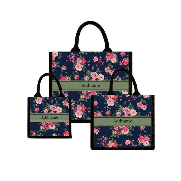 Teezbee.com - Flora Blossom Jute Tote Bag (Black)