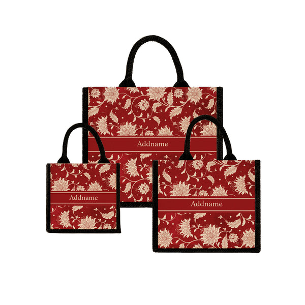 Teezbee.com - Chinese Porcelain Red Jute Tote Bag (Black)