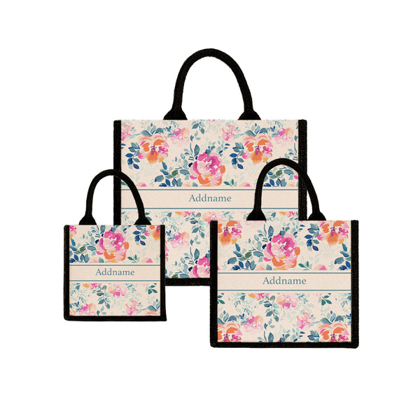 Teezbee.com - Flora Collage Jute Tote Bag (Black)