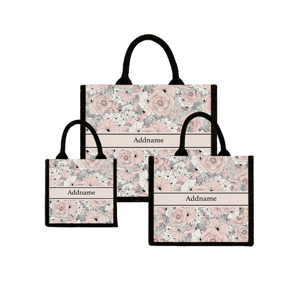 Teezbee.com - Pink Roses Jute Tote Bag (Black)