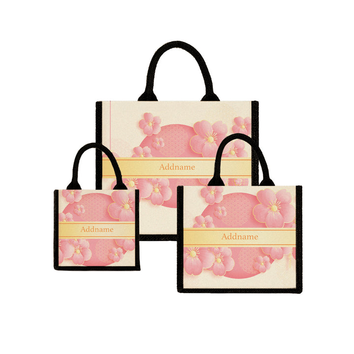 Teezbee.com - Pink Sakura Jute Tote Bag (Black)