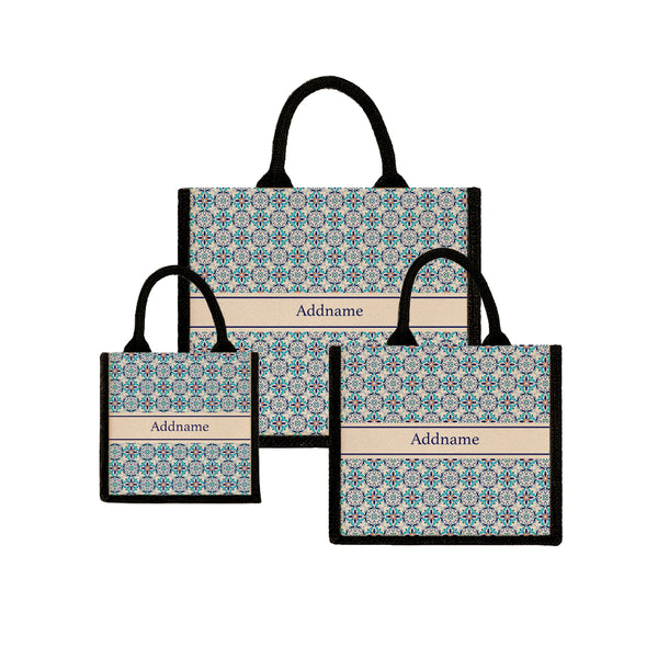 Teezbee.com - Moroccan Frost Blue Jute Tote Bag (Black)