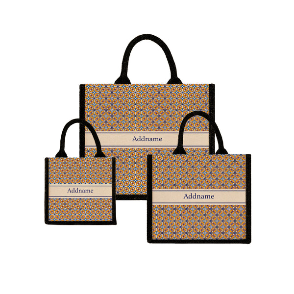 Teezbee.com - Moroccan Majolica Orange Jute Tote Bag (Black)