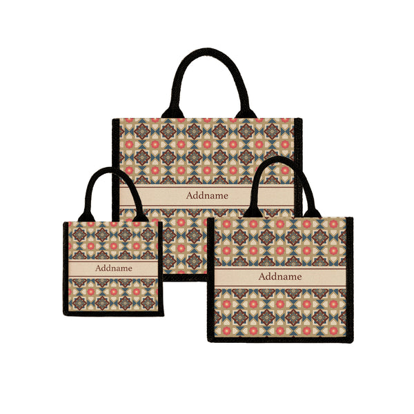 Teezbee.com - Mosaic Floret Oriental Jute Tote Bag (Black)