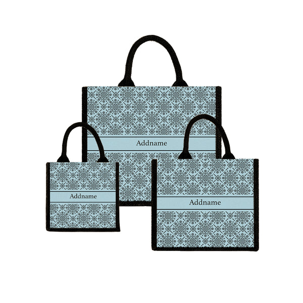 Teezbee.com - Mosaic Ornament Blue Jute Tote Bag (Black)