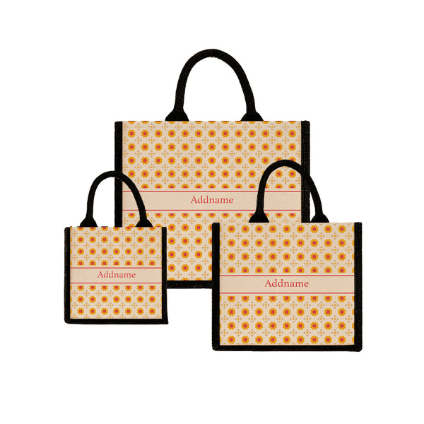 Teezbee.com - Retro Petal Jute Tote Bag (Black)