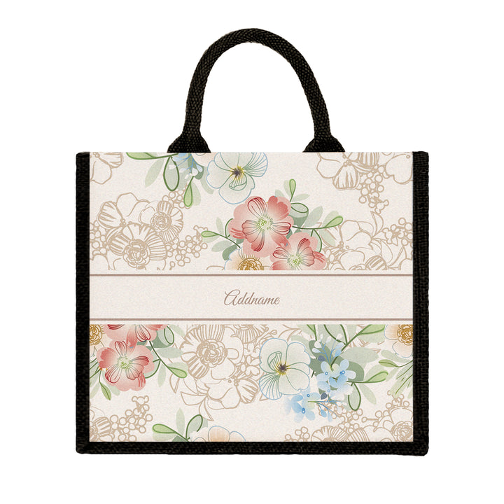 Teezbee.com - Abstract Fleur Flora Series Jute Tote Bag (Large | Black | Signature)