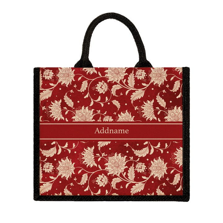 Teezbee.com - Chinese Porcelain Red Jute Tote Bag (Black | Large)