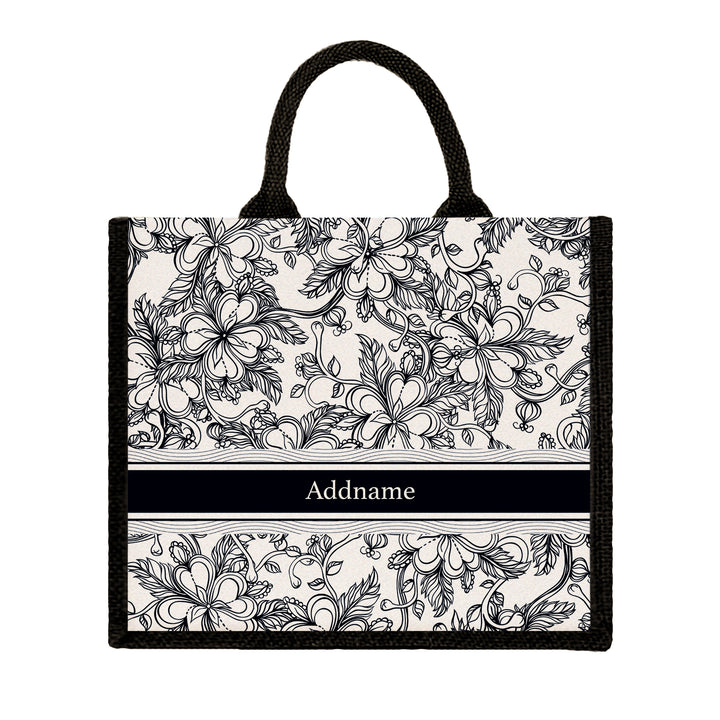 Teezbee.com - Floral Artline Series Jute Tote Bag (Large | Black | Classic)