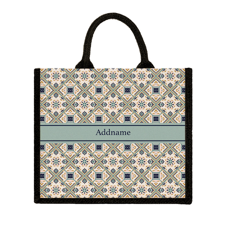 Teezbee.com - Moroccan Talavera Glaze Jute Tote Bag (Black | Large)