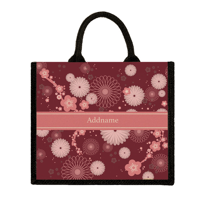 Teezbee.com - Spring Sakura Jute Tote Bag (Black | Large)