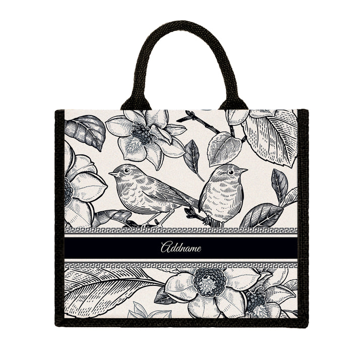 Teezbee.com - Vintage Birds Artline Series Jute Tote Bag (Large | Black | Signature)