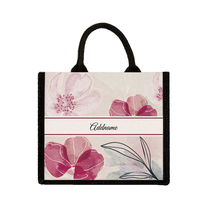 Teezbee.com - Floral Flourish Flora Series Jute Tote Bag (Medium | Black | Signature)