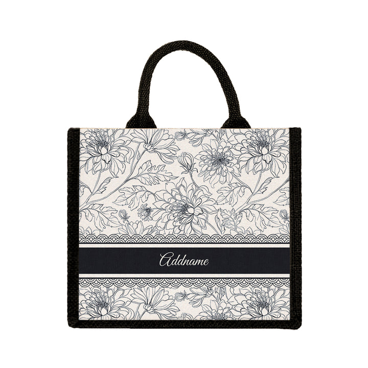 Teezbee.com - Chrysanths Artline Series Jute Tote Bag (Medium | Black | Signature)