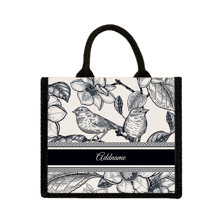 Teezbee.com - Vintage Birds Artline Series Jute Tote Bag (Medium | Black | Signature)