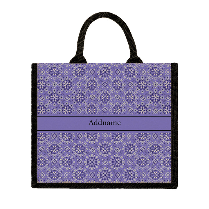 Teezbee.com - Mosaic Ornament Purple Jute Tote Bag (Black | Large)