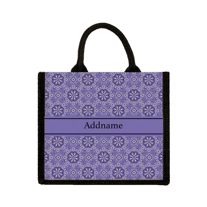 Teezbee.com - Mosaic Ornament Purple Jute Tote Bag (Black | Medium)