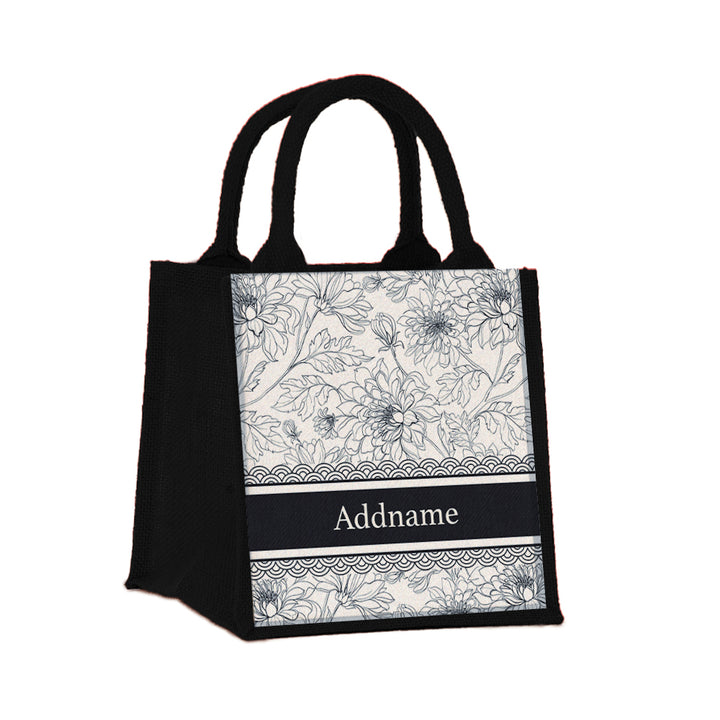 Teezbee.com - Chrysanths Artline Series Jute Tote Bag (Small | Black | Classic)