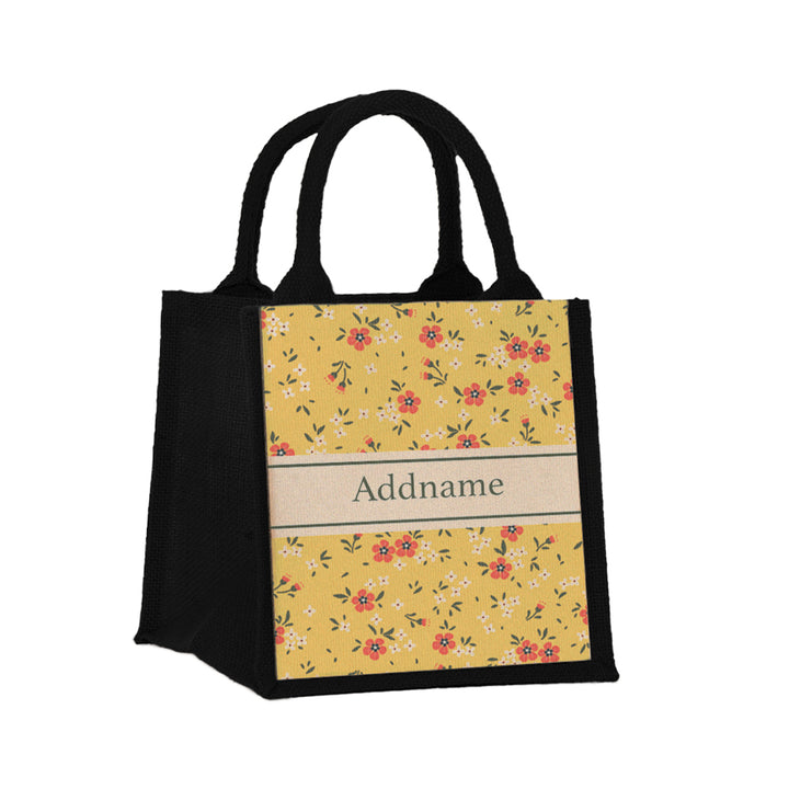 Teezbee.com - Cute Floral Jute Tote Bag (Black | Small)