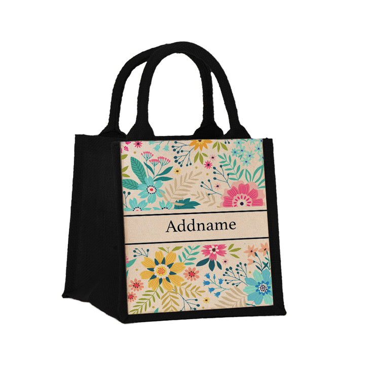 Teezbee.com - Spring Garden Jute Tote Bag (Black | Small)