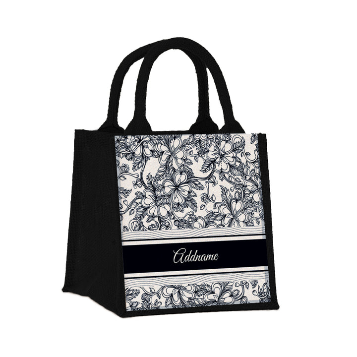 Teezbee.com - Floral Artline Series Jute Tote Bag (Small | Black | Signature)