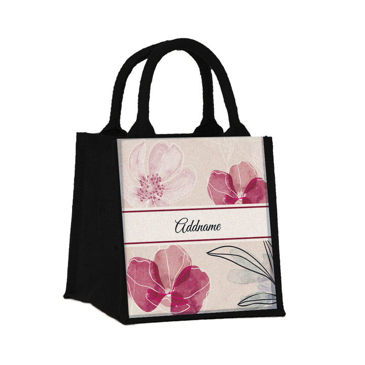 Teezbee.com - Floral Flourish Flora Series Jute Tote Bag (Small | Black | Signature)