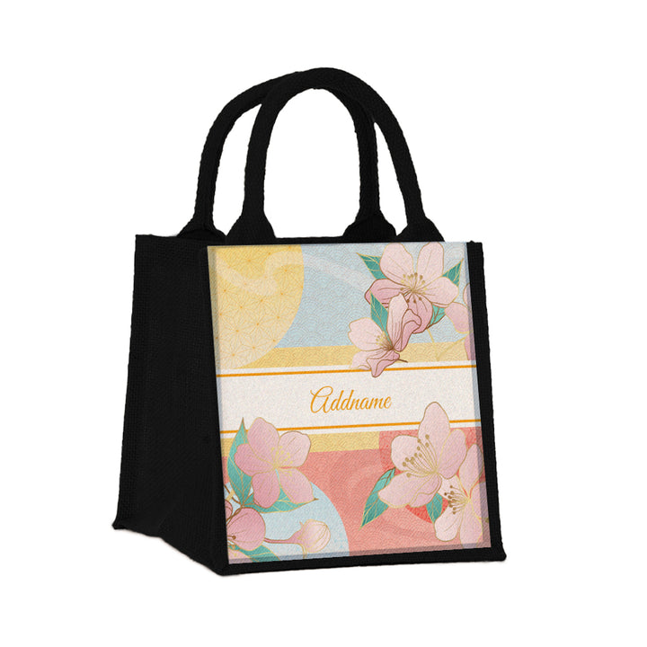 Teezbee.com - Zen Blossom Oriental Series Jute Tote Bag (Small | Black | Signature)