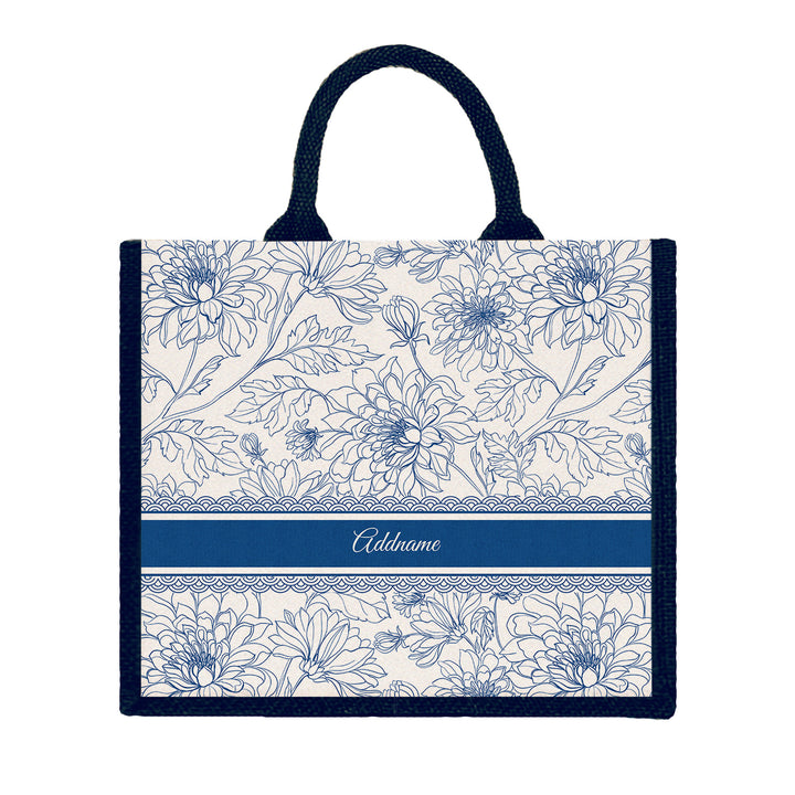 Teezbee.com - Chrysanths Artline Series Jute Tote Bag (Large | Navy | Signature)